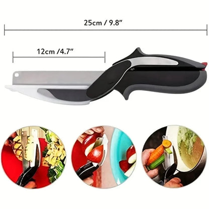 A One Mall® 2 in 1 Salad Chopper Vegetable Cutter with Built-in Cutting Board Food Cutter Kitchen Scissors Cut Vegetables Cut Fruits