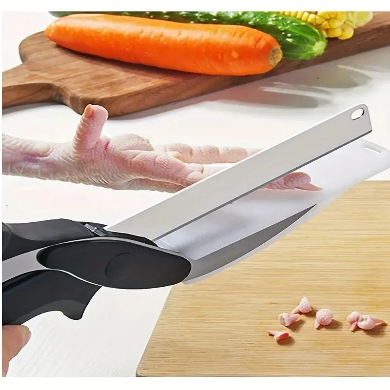 A One Mall® 2 in 1 Salad Chopper Vegetable Cutter with Built-in Cutting Board Food Cutter Kitchen Scissors Cut Vegetables Cut Fruits