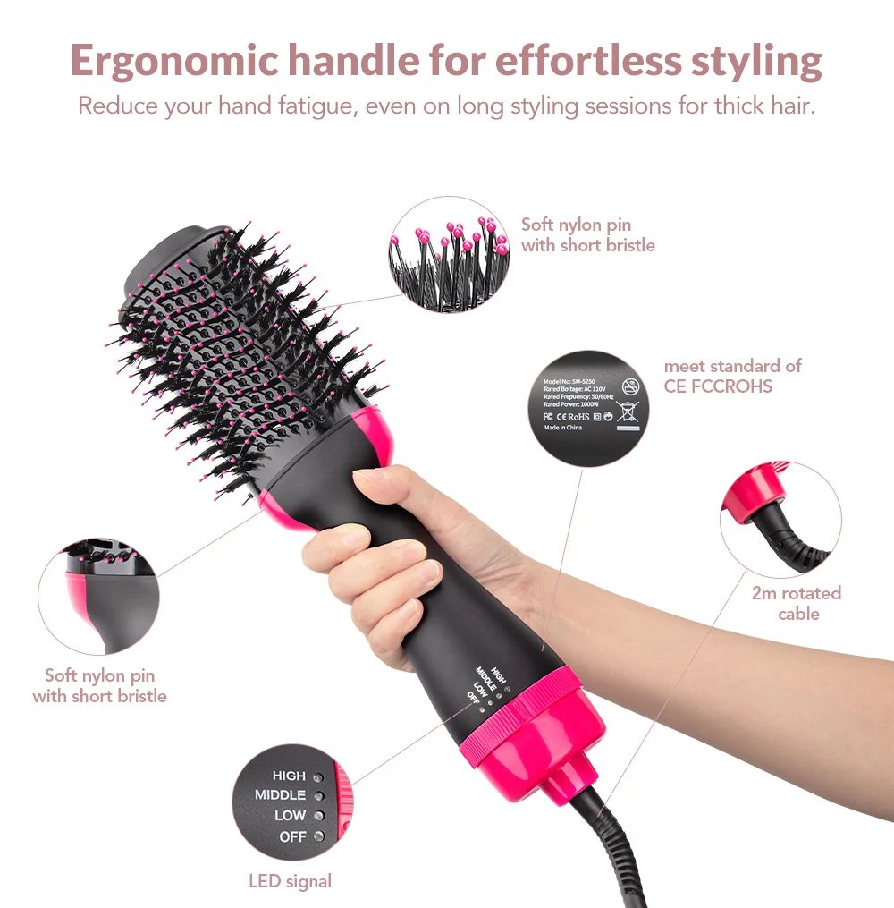 A One Mall® Hot Air Brush Multi-Function HairDryer Straightener Curler CombOne Step Professional Salon Hai..